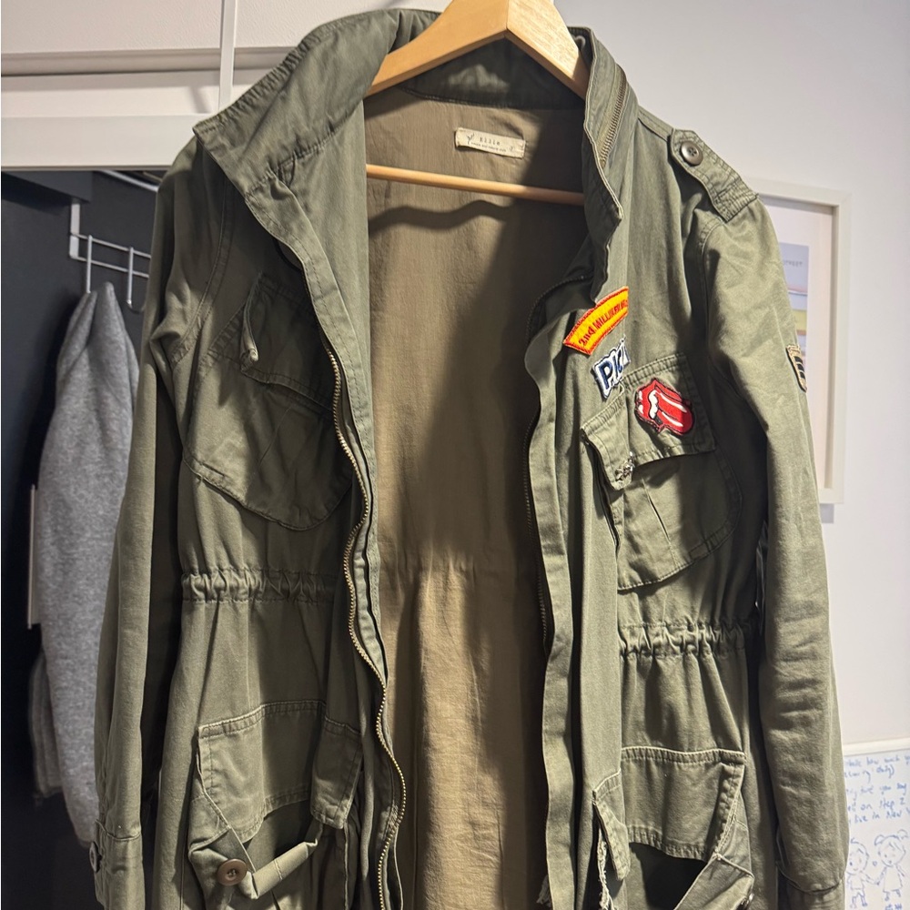 Ellie Olive Military Jacket with Colorful Patches
